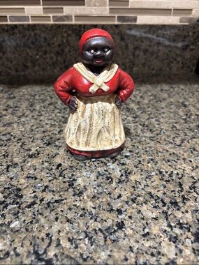 RARE Vintage Red and Cream Cast Iron Lady Figurine bank